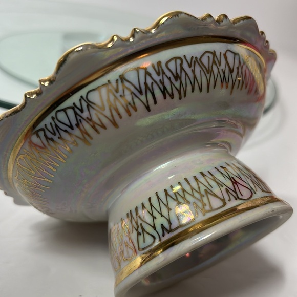 Iridescent Porcelain Trinket Dish Soap Dish Gold Hand Painted Ceramic Vintage - Picture 9 of 9